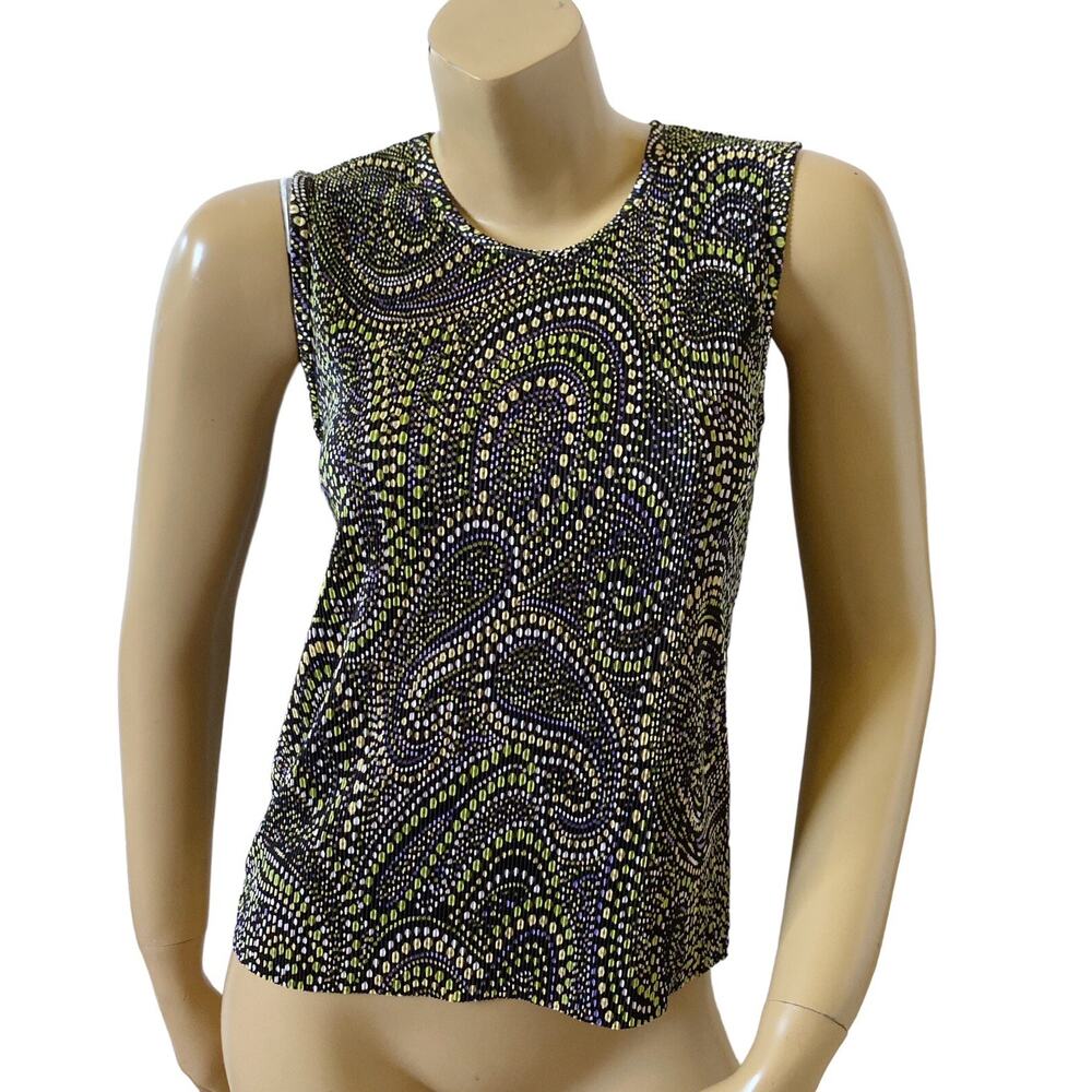 DRESSBARN Womens Size Medium Sleeveless Paisley Crinkle Tank Top Shirt Blouse